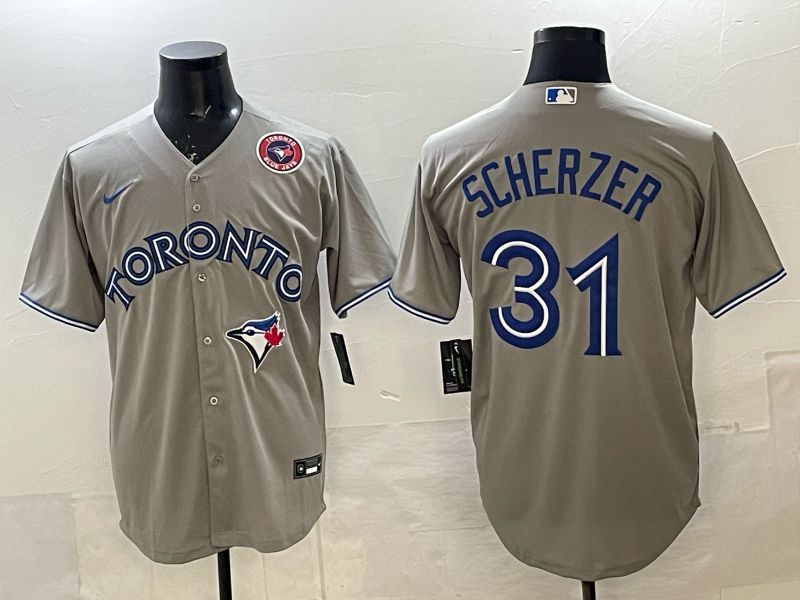 Men 2025 Nike Toronto Blue Jays #31 Scherzer Grey Game MLB Jersey 05
